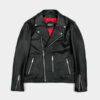Black Leather Jacket With Red Lining For Men And Women 01