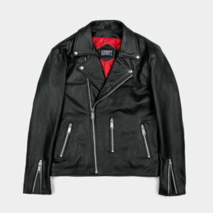 Black Leather Jacket With Red Lining For Men And Women 01