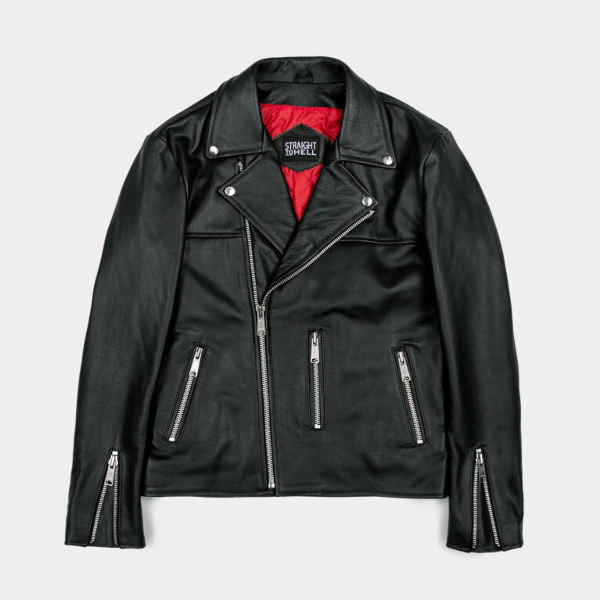 Black Leather Jacket With Red Lining For Men And Women 01