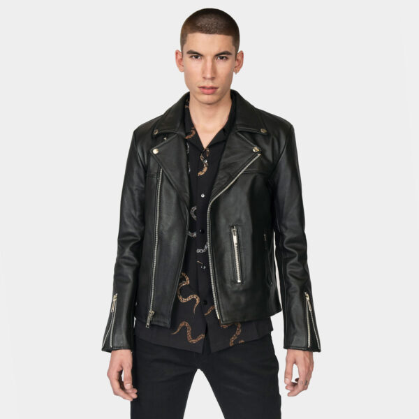 Black Leather Jacket With Red Lining For Men And Women 02