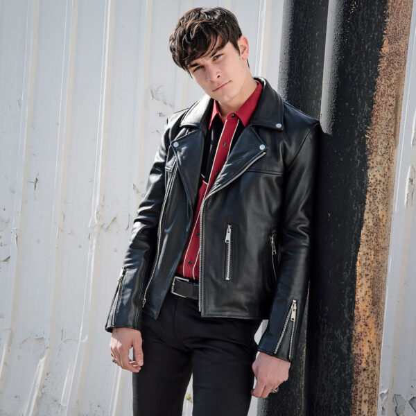 Black Leather Jacket With Red Lining For Men And Women 04