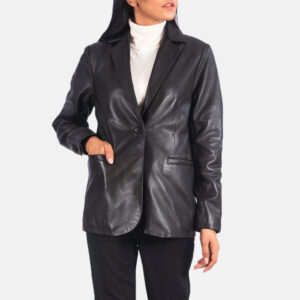Brown Leather Blazer Jacket For Women 01