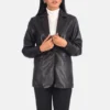 Brown Leather Blazer Jacket For Women 02
