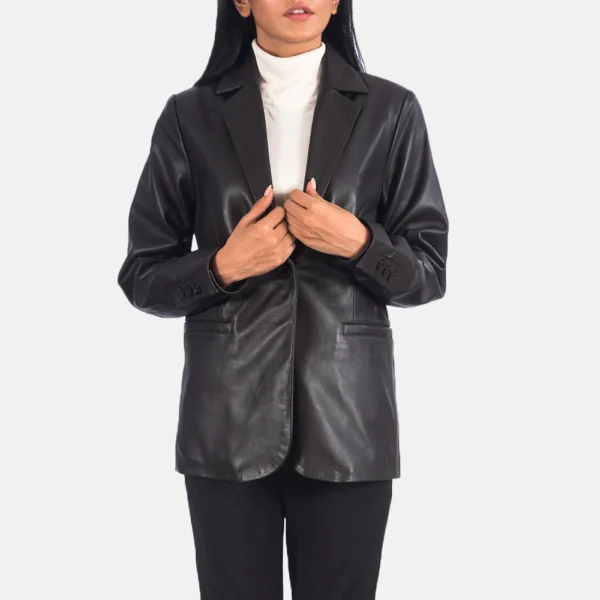 Brown Leather Blazer Jacket For Women 02