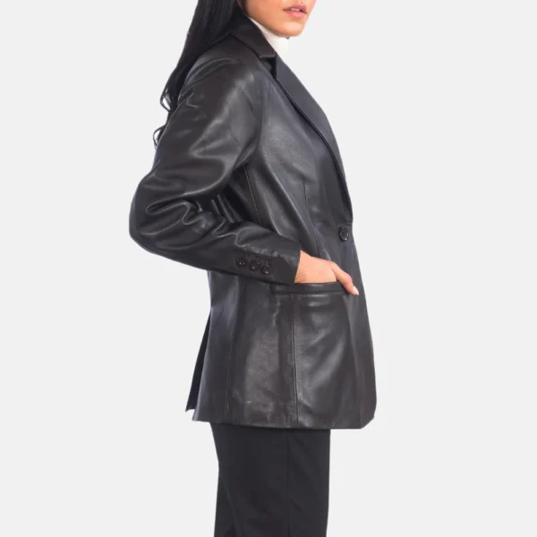 Brown Leather Blazer Jacket For Women 03