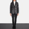 Brown Leather Blazer Jacket For Women 04