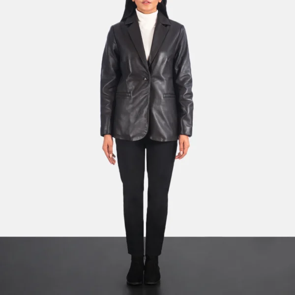 Brown Leather Blazer Jacket For Women 04