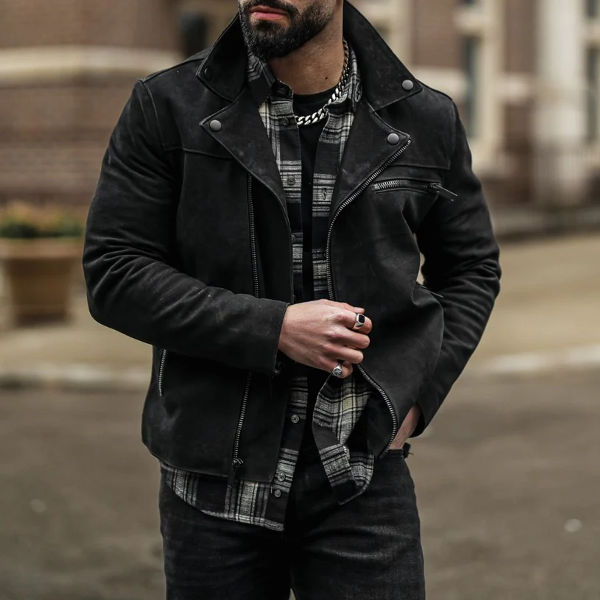 Classic Leather Motorcycle Jacket For Men 01