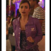 Emily In Paris S02 Lily Collins Purple Leather Jacket 01