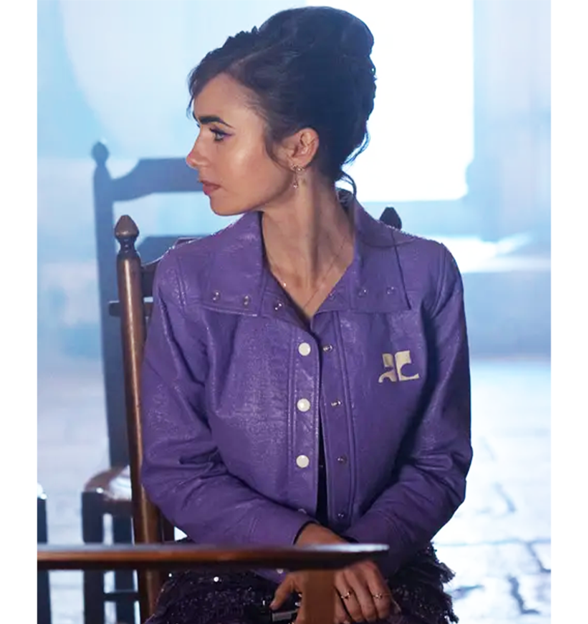 Emily In Paris S02 Lily Collins Purple Leather Jacket 02