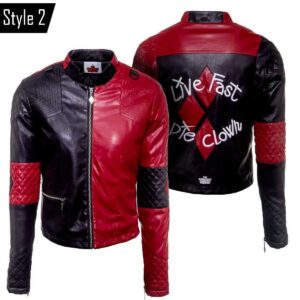 Harley Quinn Black Red Biker Jacket 01
