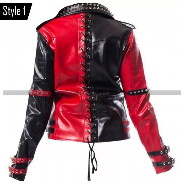 Harley Quinn Black Red Biker Jacket 02
