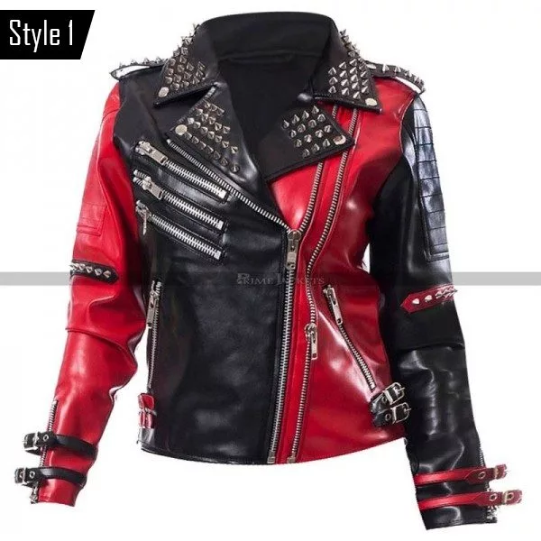 Harley Quinn Black Red Biker Jacket 03