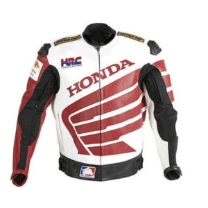 Honda White and Red Motorcycle Leather Jacket 01