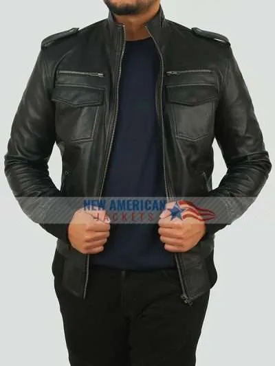 Black biker leather jacket 05