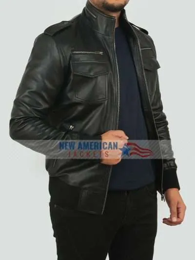 Black biker leather jacket 06