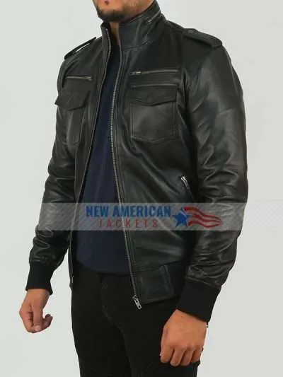 Black biker leather jacket 07