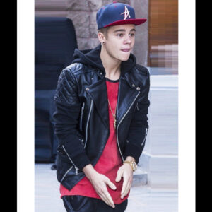 Justin Bieber Black Leather Jacket 01