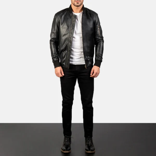 Leather Bomber Black Jacket​ For Men 05