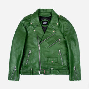 Men's Cactus Green Motorcycle Leather Jacket 01