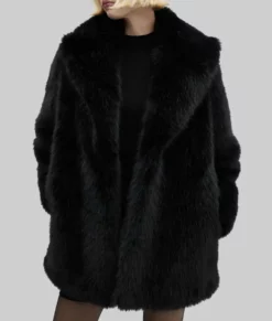 Selena Gomez Black Fur Short Coat from Only Murders in the Building 02
