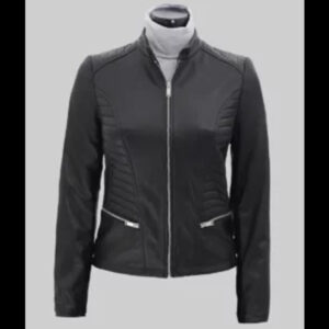 Selena Gomez Black Leather Biker Jacket 01