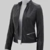 Selena Gomez Black Leather Biker Jacket 02