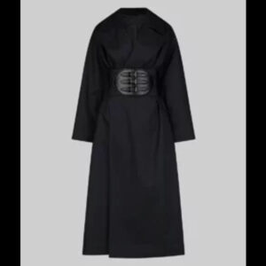 Selena Gomez Black Long Wool Coat 01
