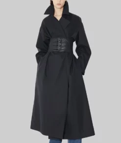 Selena Gomez Black Long Wool Coat 02