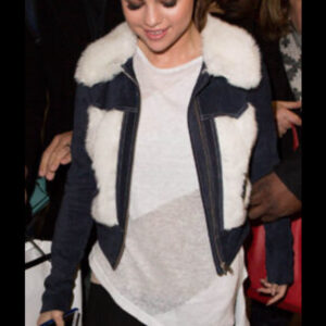 Selena Gomez Blue Fur Jacket 01