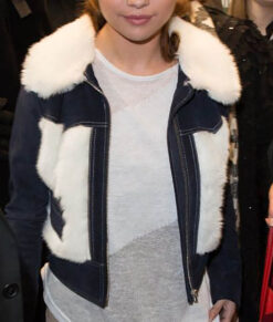 Selena Gomez Blue Fur Jacket 02