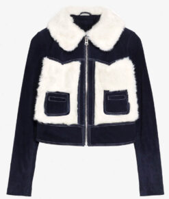 Selena Gomez Blue Fur Jacket 03