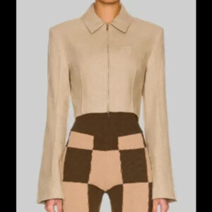 Selena Gomez Brown Cropped Jacket 01