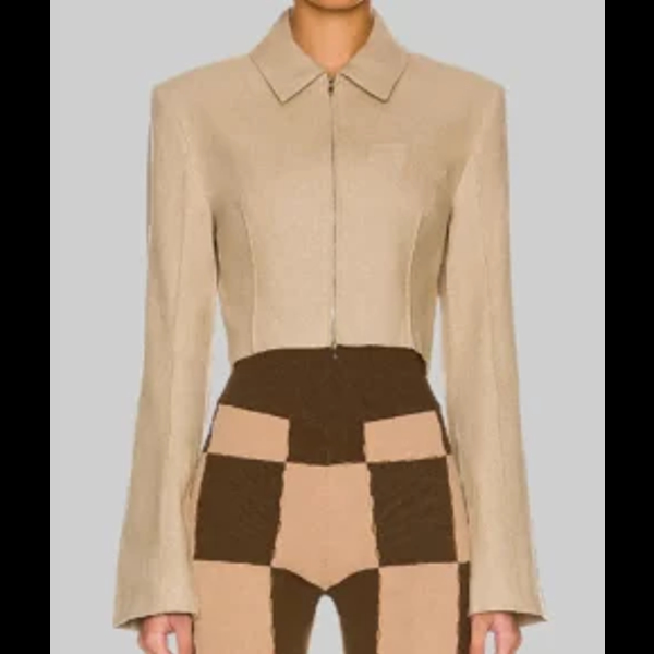 Selena Gomez Brown Cropped Jacket 01