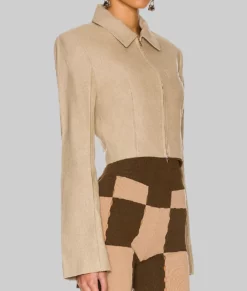 Selena Gomez Brown Cropped Jacket 02