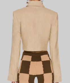 Selena Gomez Brown Cropped Jacket 03
