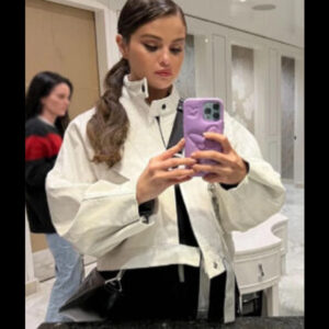 Selena Gomez Inspired White Cropped Jacket 01