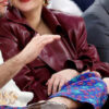 Selena Gomez Maroon Leather Trench Coat 03