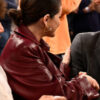 Selena Gomez Maroon Leather Trench Coat 04