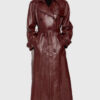 Selena Gomez Maroon Leather Trench Coat 05