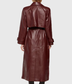 Selena Gomez Maroon Leather Trench Coat 07