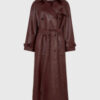Selena Gomez Maroon Leather Trench Coat 08