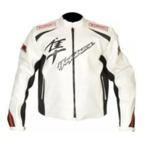 White Hayabusa Motorcycle Leather Jacket 01