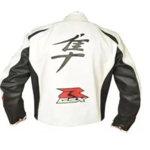 White Hayabusa Motorcycle Leather Jacket 02