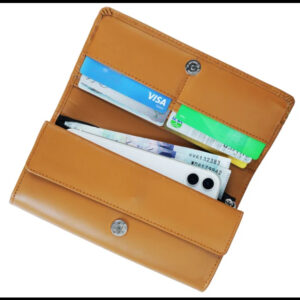 Women Round Stripe Leather Clutch Long Wallet 01