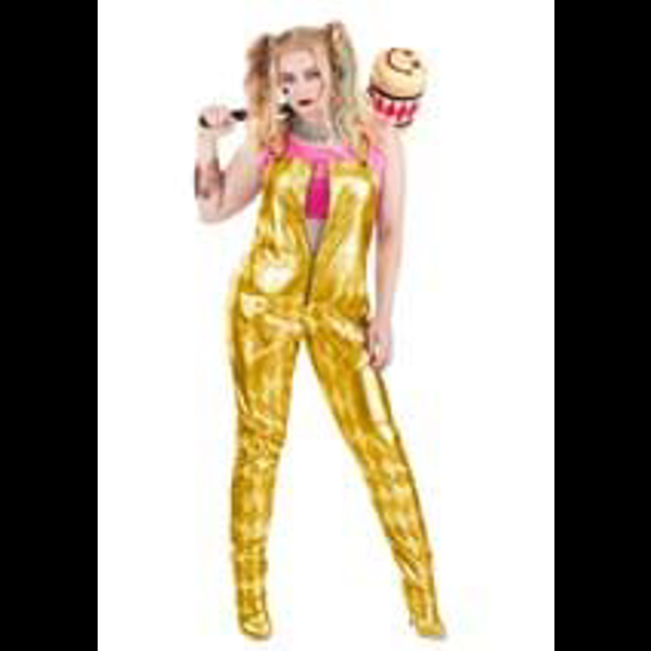 Women’s Plus Harley Quinn Gold Overalls Costume 01