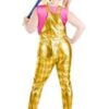Women’s Plus Harley Quinn Gold Overalls Costume 02