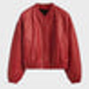 Women’s Red Leather Bomber Jacket 01