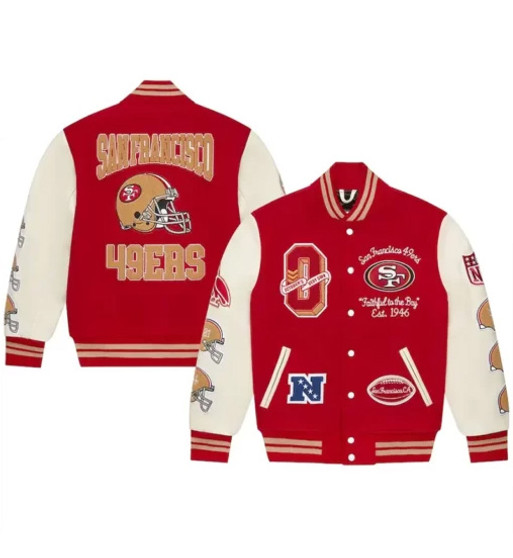 49ers Varsity Leather Sleeve Letterman Jacket 03