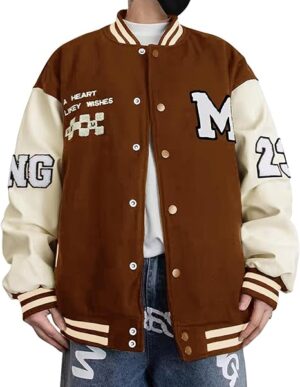 Mens Brown And White University Varsity Jacket​